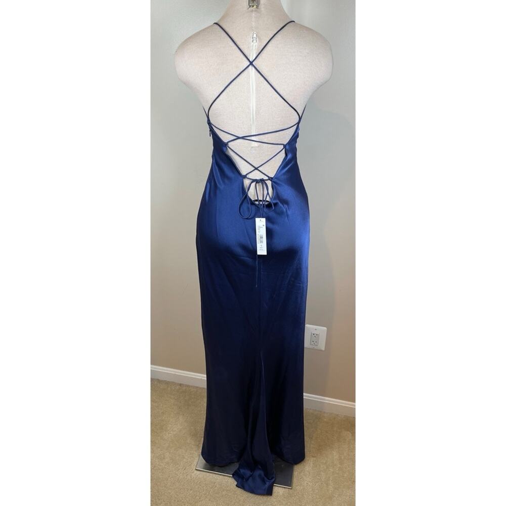 ALICE + OLIVIA Montana Azure Blue Strappy Tie Back Satin Maxi Dress Size 10 - Picture 7 of 9